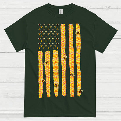 Honeycomb American Flag Bee Lover T Shirt