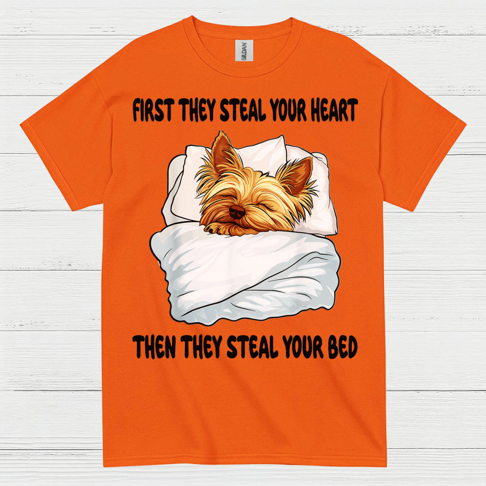 Funny Yorkie Steal Your Bed Dog Lover T Shirt