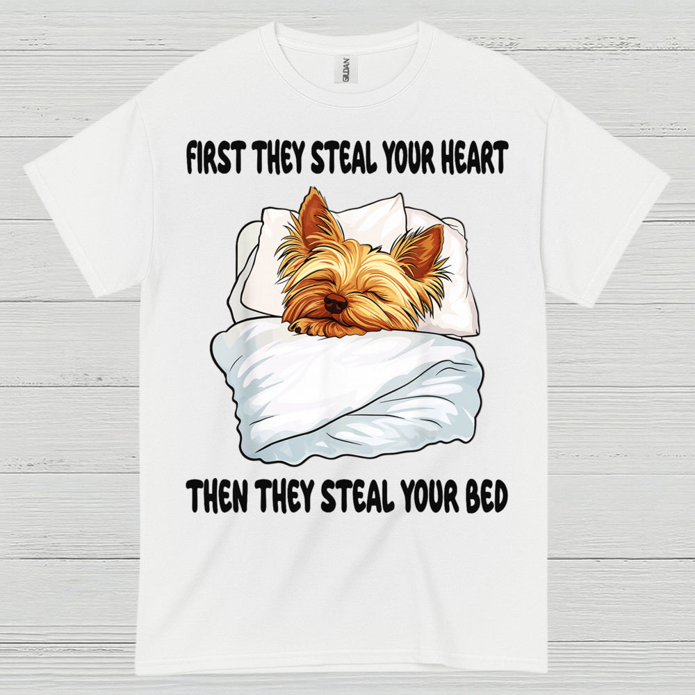 Funny Yorkie Steal Your Bed Dog Lover T Shirt