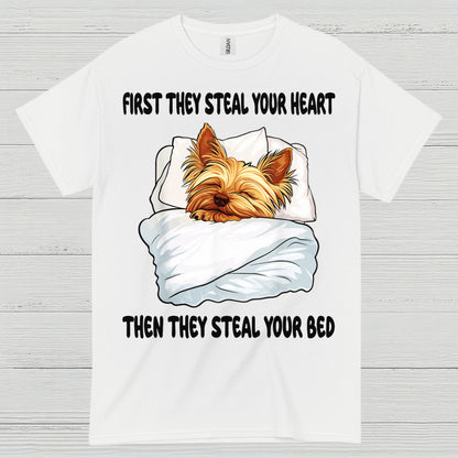 Funny Yorkie Steal Your Bed Dog Lover T Shirt