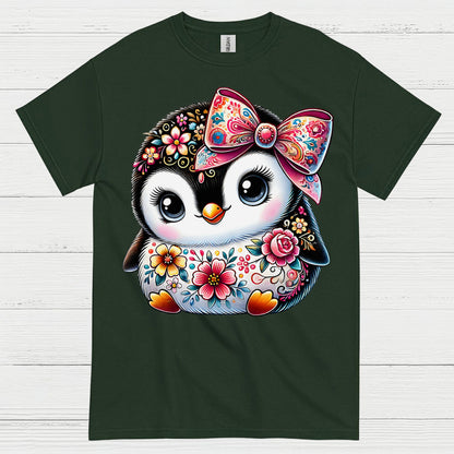 Cute Floral Penguin Girl Graphic T Shirt
