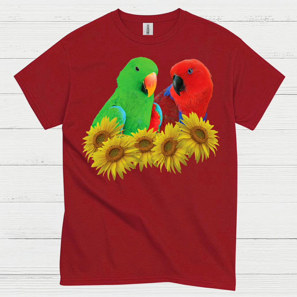 Colorful Lovebirds Sunflower Art T Shirt
