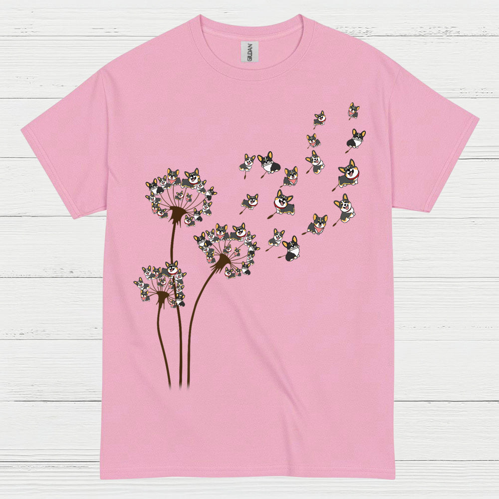Corgi Dandelion Whimsical Art T Shirt