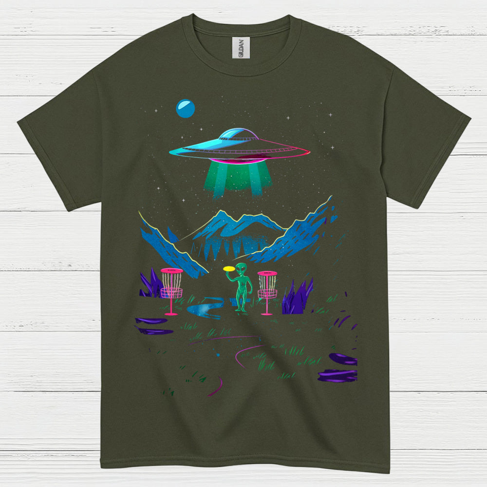 Alien Disc Golf Night Scene T Shirt