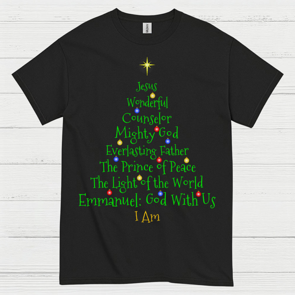 Jesus Names Christmas Tree Christian T Shirt