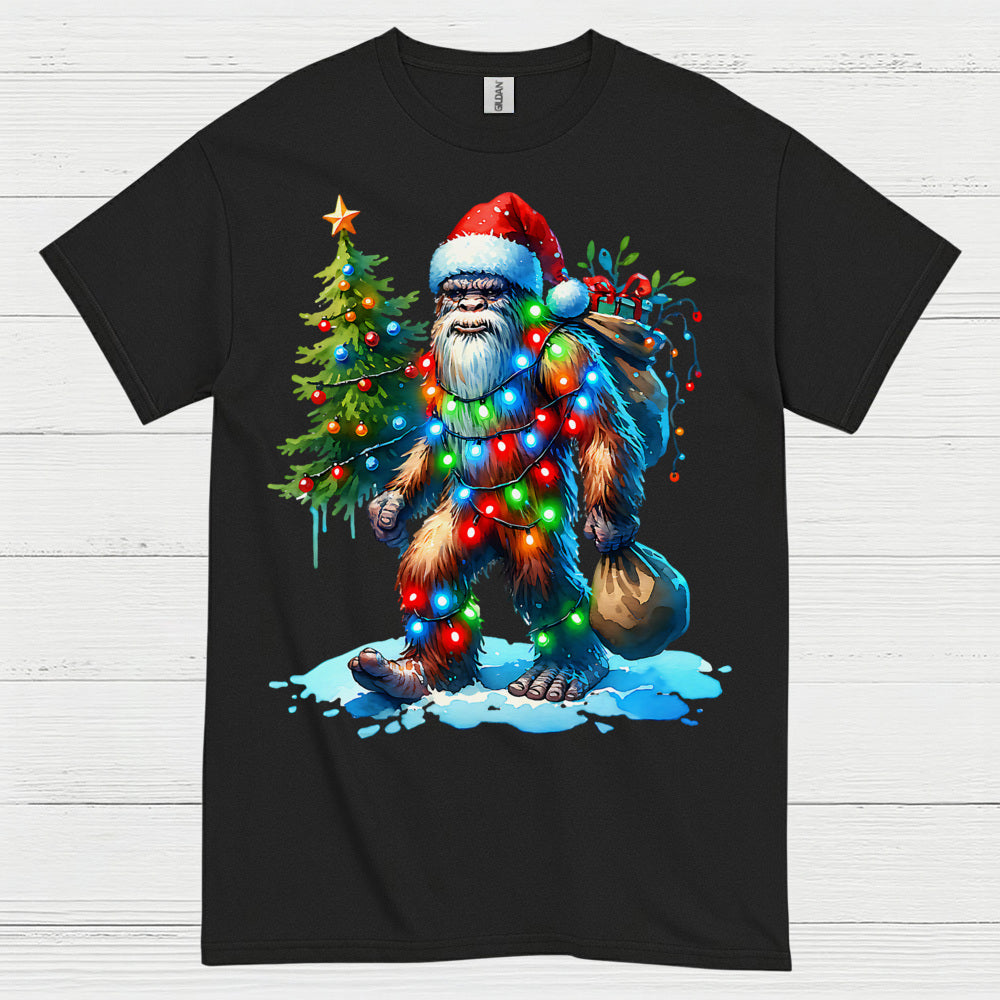 Santa Bigfoot Christmas Lights T Shirt