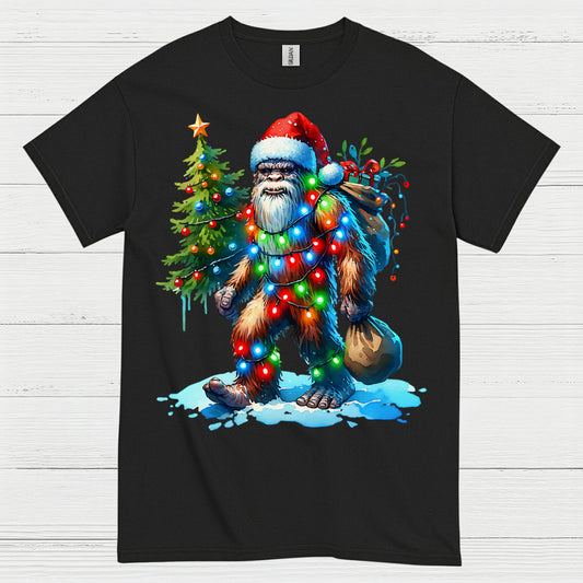 Santa Bigfoot Christmas Lights T Shirt
