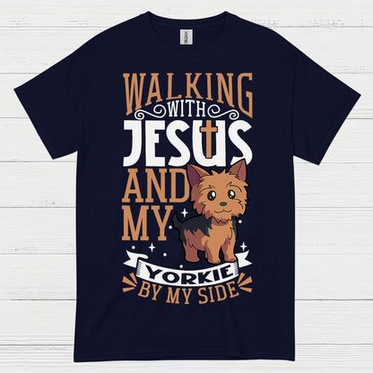 Walking With Jesus And My Yorkie T Shirt