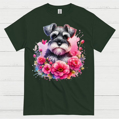 Floral Miniature Schnauzer Art T Shirt Cute Dog Lover Shirt