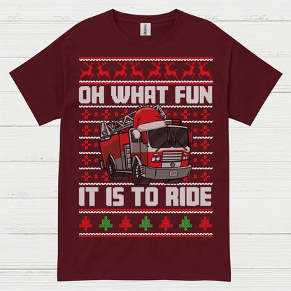 Oh What Fun It Is To Ride Fire Truck Christmas T Shirt