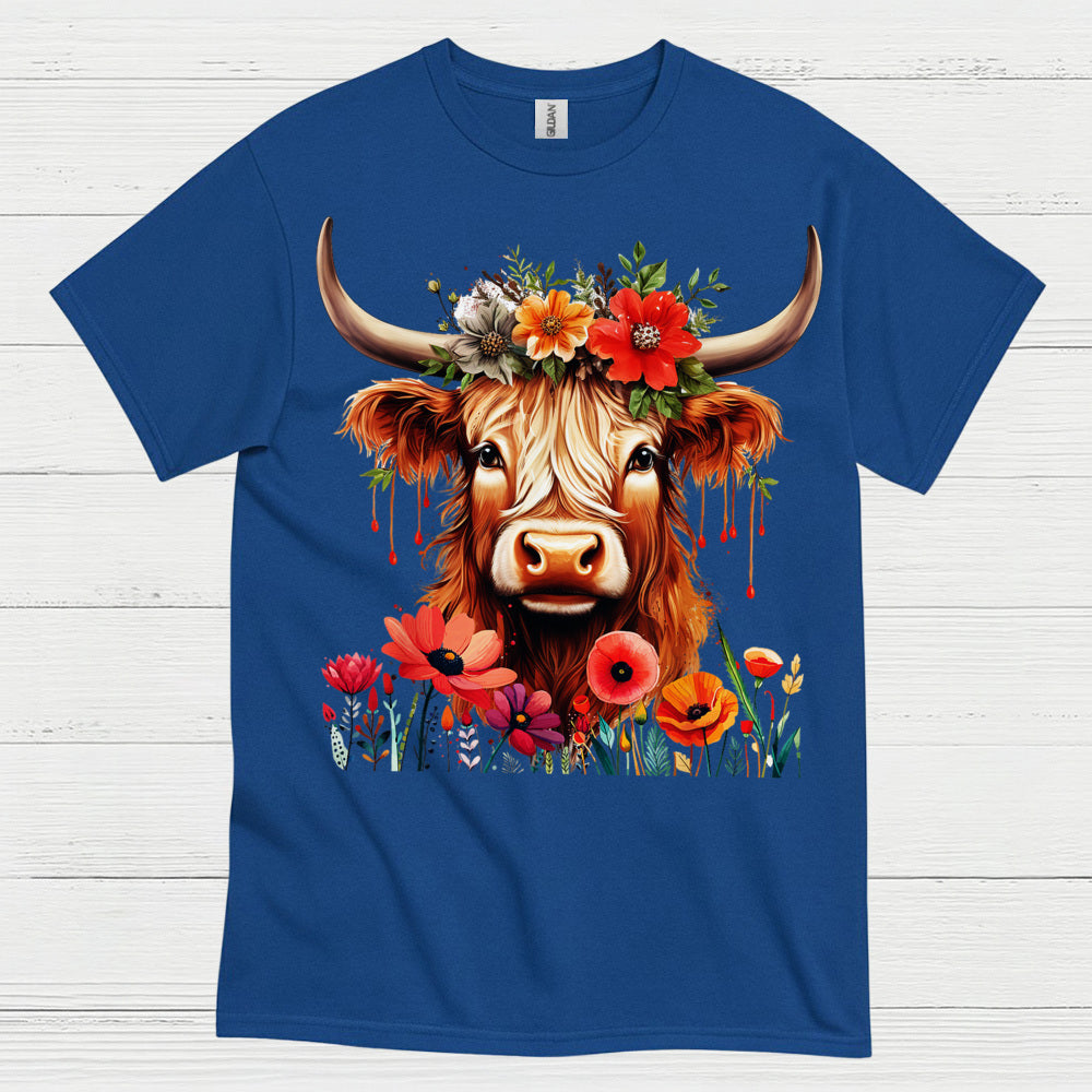 Floral Boho Cow T Shirt