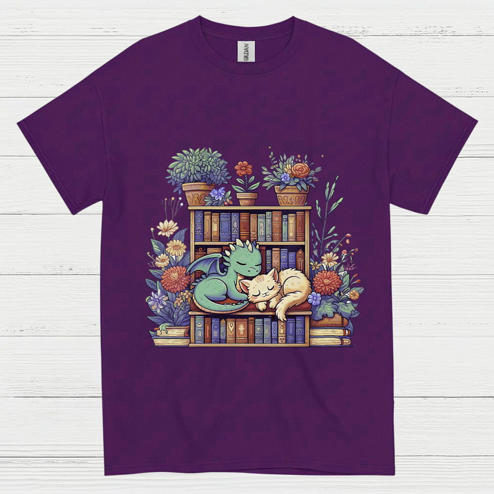 Dragon And Cat Reading T Shirt