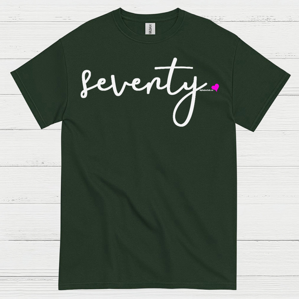 Seventy Minimal Script Birthday T Shirt