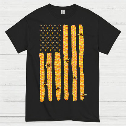 Honeycomb American Flag Bee Lover T Shirt