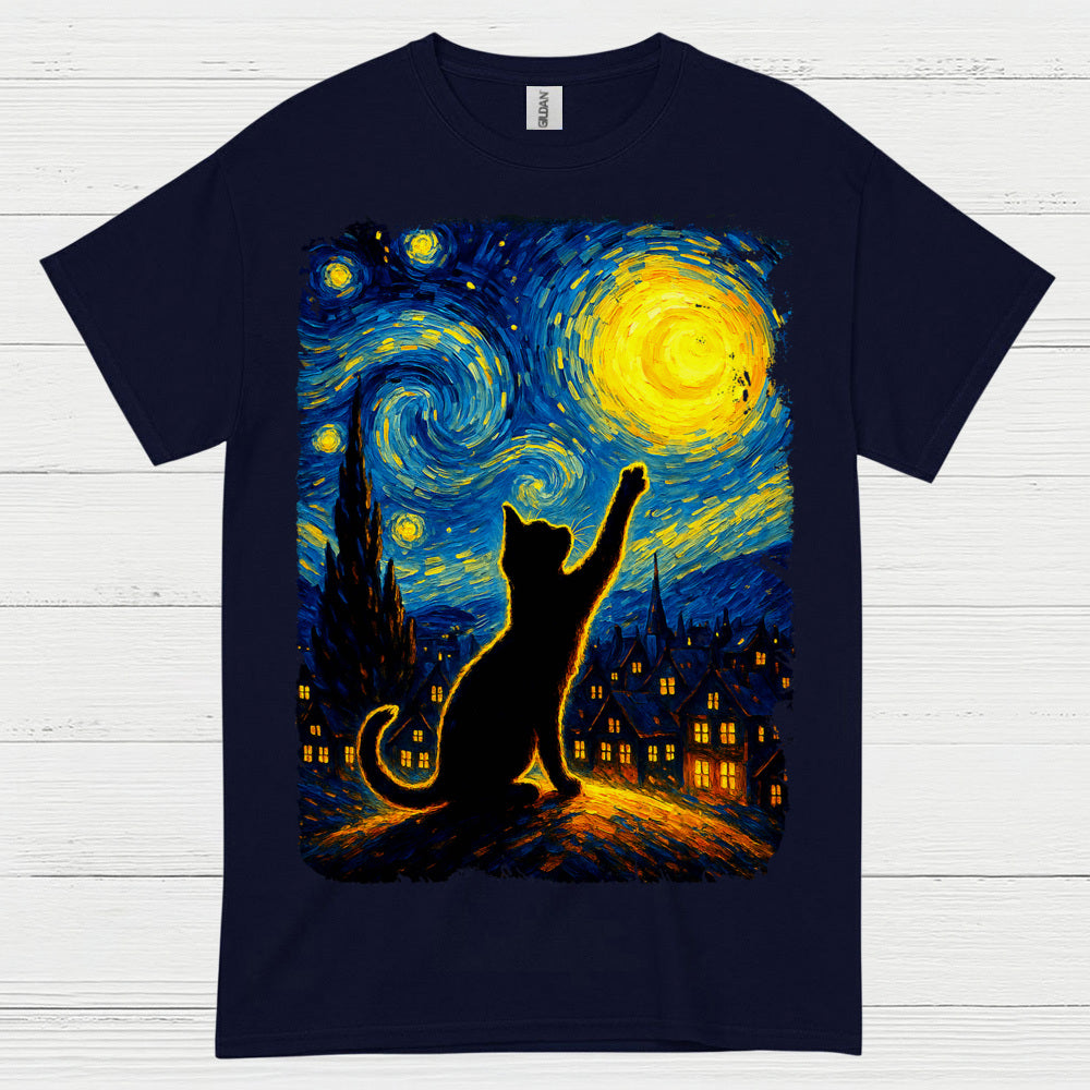 Dreamy Cat Night Art T Shirt