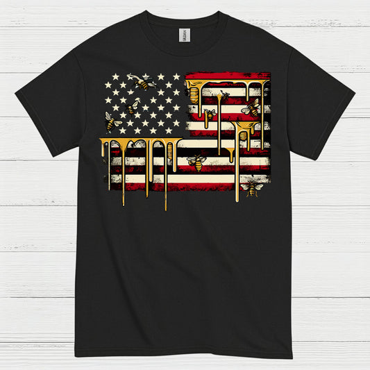 Patriotic Bee American Flag T Shirt