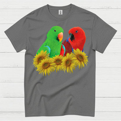 Colorful Lovebirds Sunflower Art T Shirt