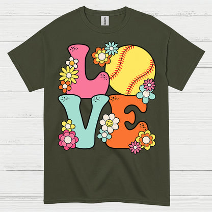Love Softball Flower Art T Shirt
