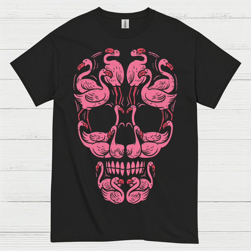 Pink Flamingo Skull Art Graphic T Shirt