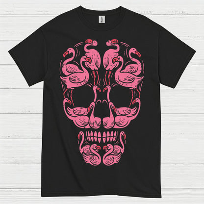 Pink Flamingo Skull Art Graphic T Shirt