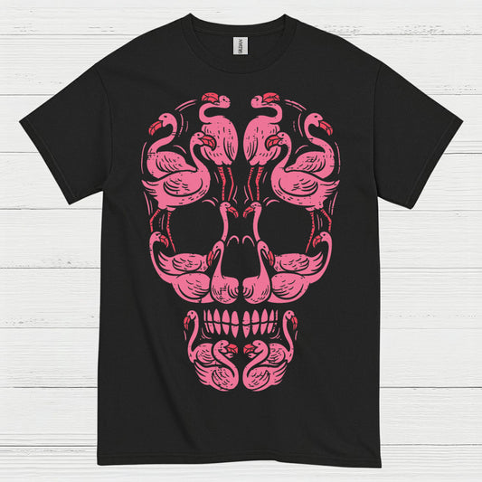 Pink Flamingo Skull Art Graphic T Shirt