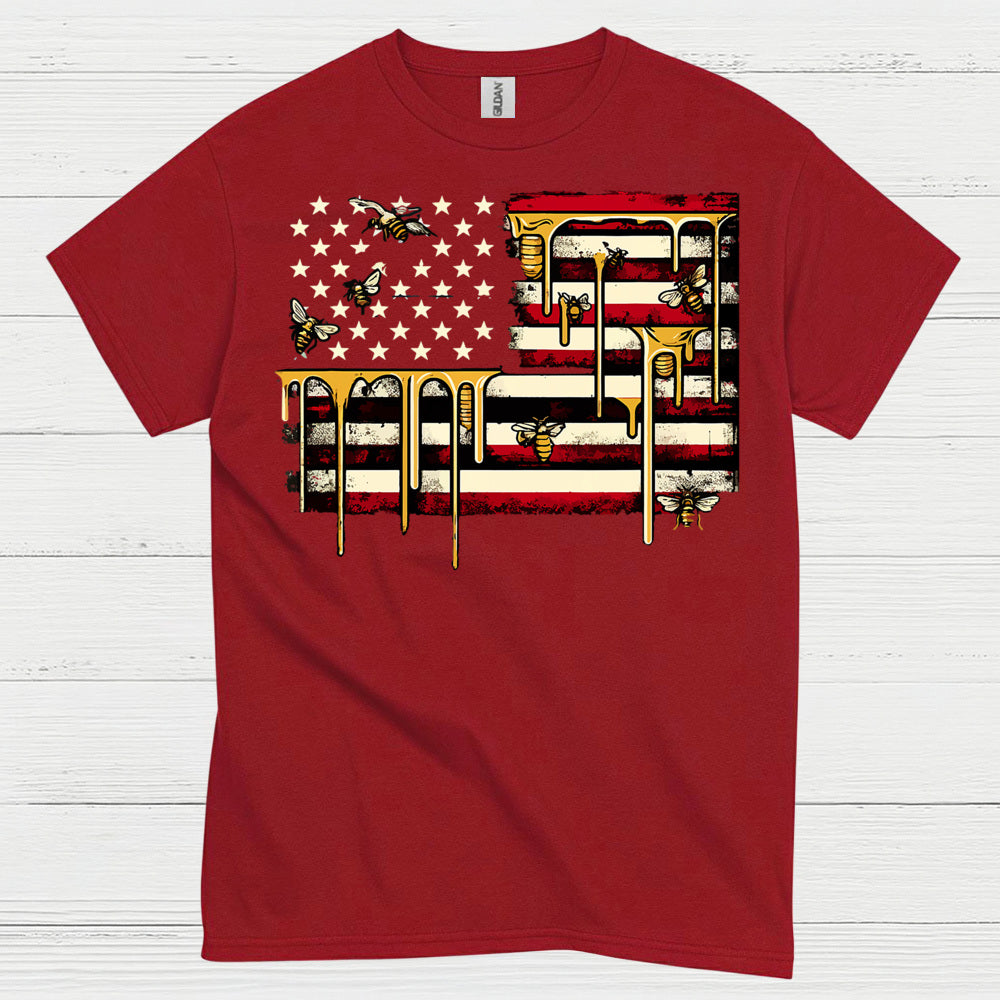 Patriotic Bee American Flag T Shirt