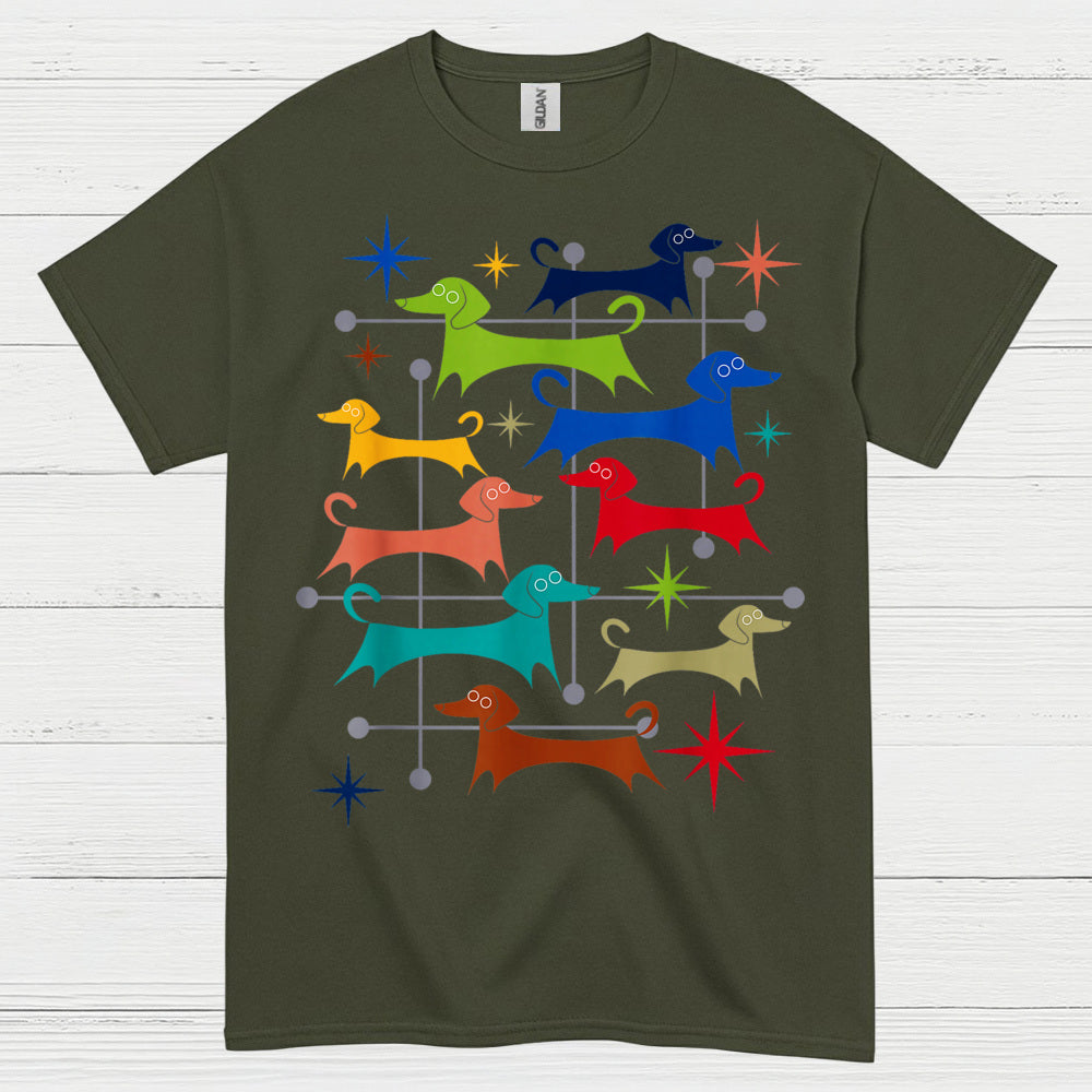 Retro Dachshund Pattern Graphic T Shirt