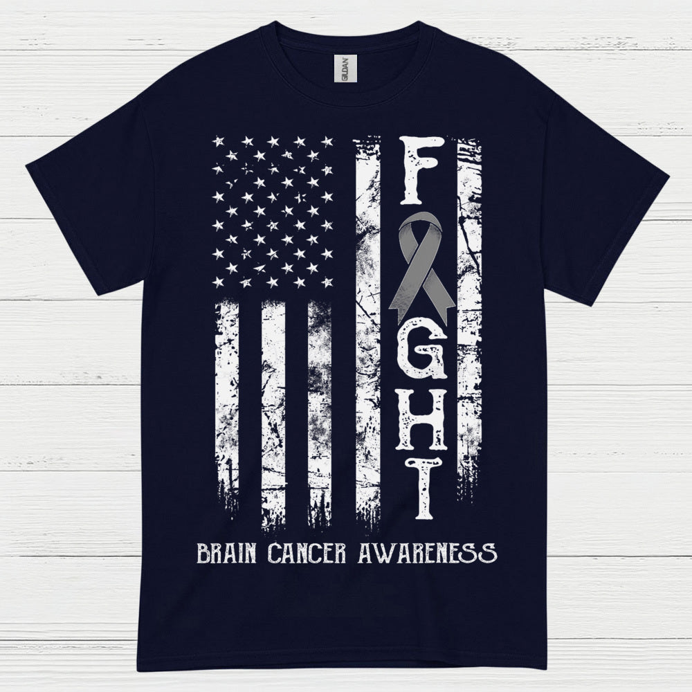 Fight Brain Cancer Awareness American Flag T Shirt