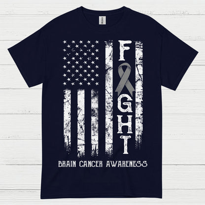 Fight Brain Cancer Awareness American Flag T Shirt