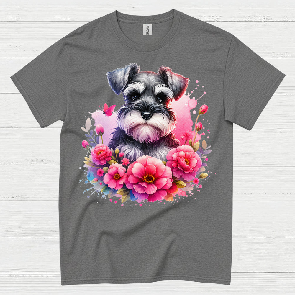 Floral Miniature Schnauzer Art T Shirt Cute Dog Lover Shirt