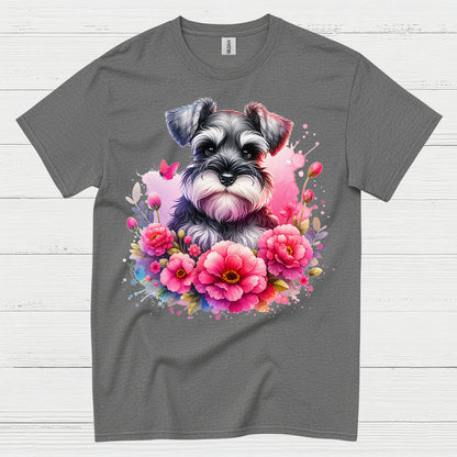Floral Miniature Schnauzer Art T Shirt Cute Dog Lover Shirt