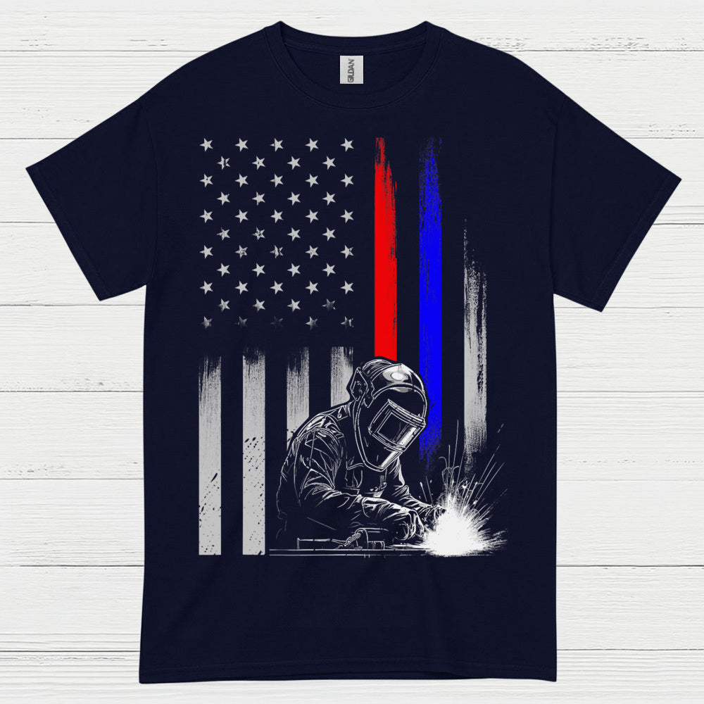 American Flag Welder Thin Line T Shirt