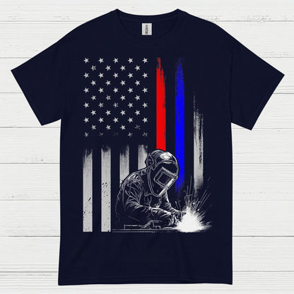 American Flag Welder Thin Line T Shirt