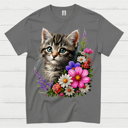 Cute Floral Cat Lover T Shirt