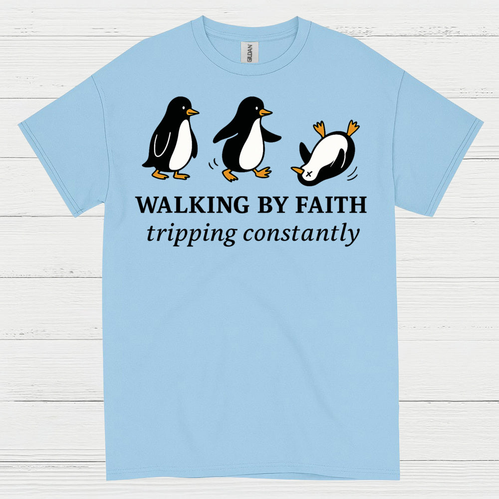 Walking By Faith Christian Humor T Shirt