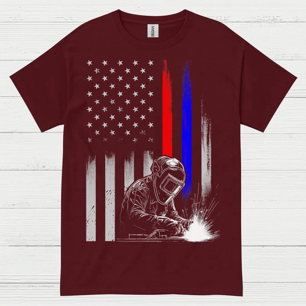 American Flag Welder Thin Line T Shirt