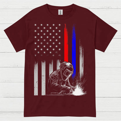 American Flag Welder Thin Line T Shirt