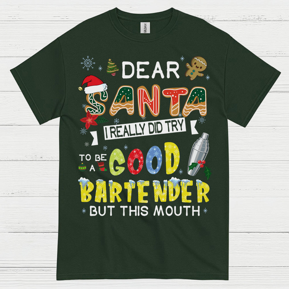 Dear Santa Bartender Christmas Humor T Shirt