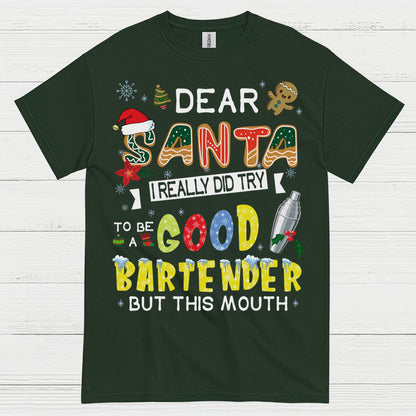 Dear Santa Bartender Christmas Humor T Shirt