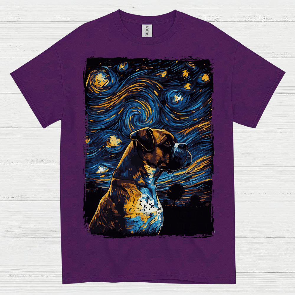 Starry Night Boxer Dog Art T Shirt