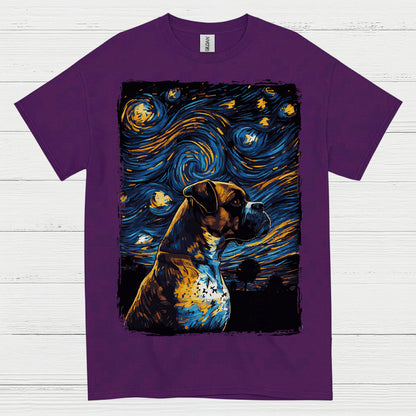 Starry Night Boxer Dog Art T Shirt
