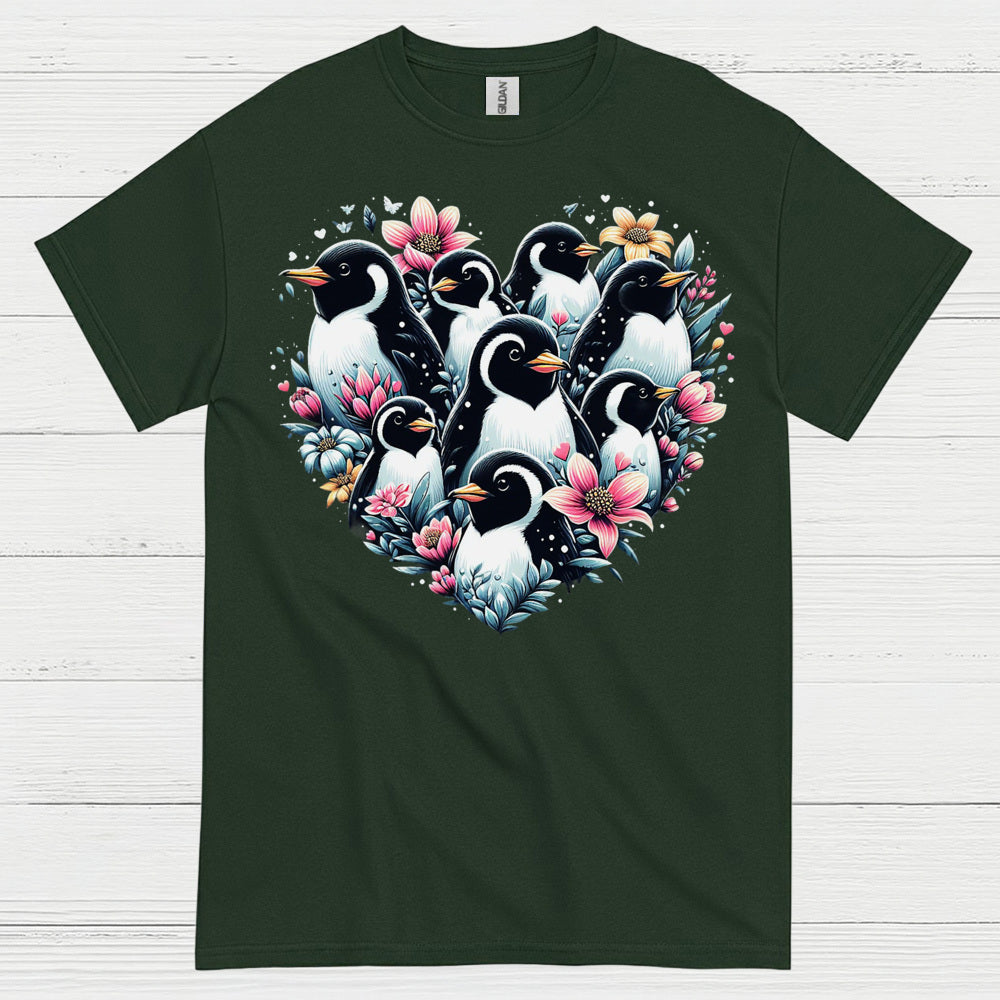 Floral Penguin Family Heart Art Graphic T Shirt