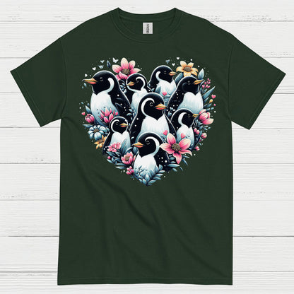Floral Penguin Family Heart Art Graphic T Shirt