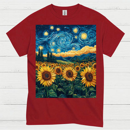 Sunflower Starry Night Art T Shirt