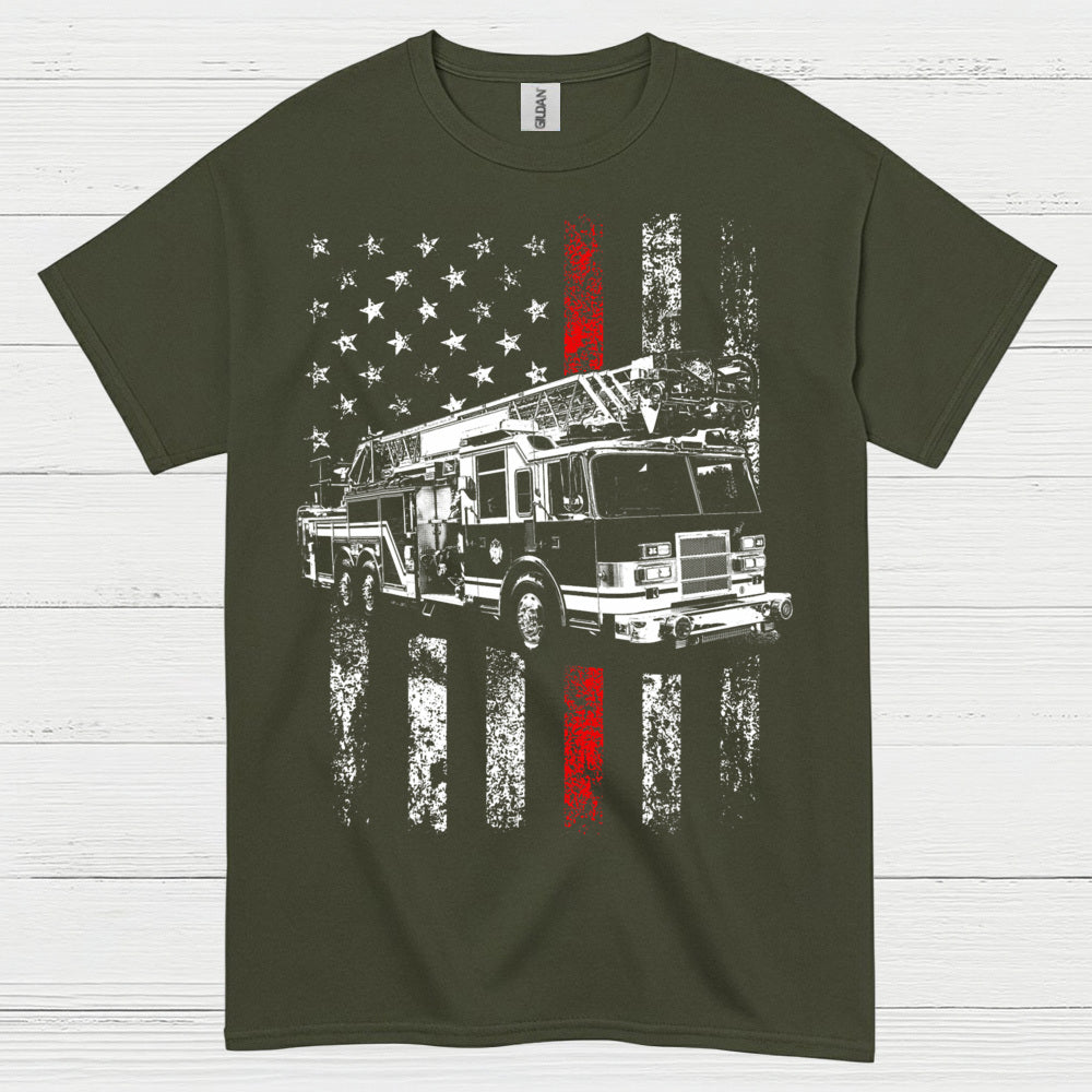 Firefighter Flag Fire Truck T Shirt
