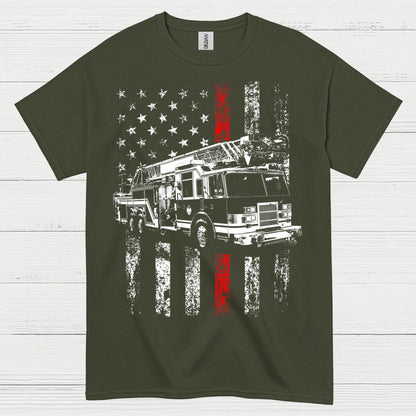 Firefighter Flag Fire Truck T Shirt