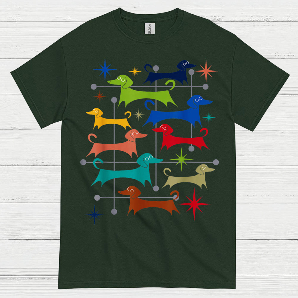 Retro Dachshund Pattern Graphic T Shirt