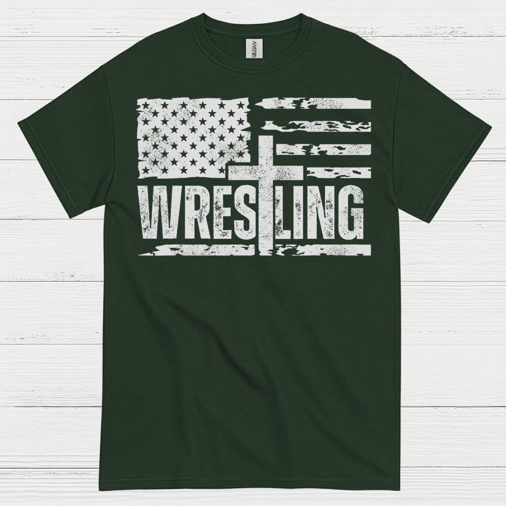 Wrestling American Flag T Shirt
