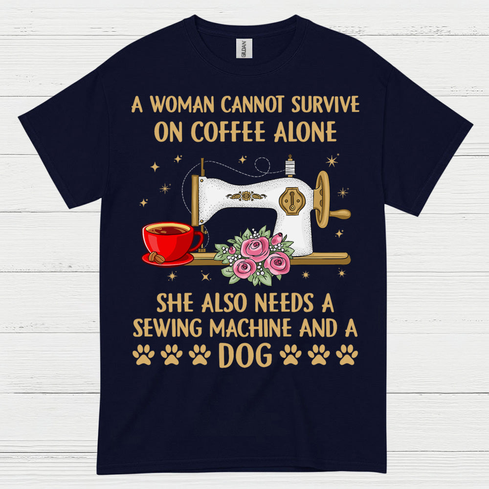 Sewing Machine Coffee Dog Humor T Shirt