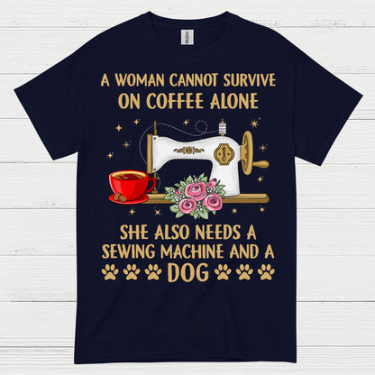 Sewing Machine Coffee Dog Humor T Shirt
